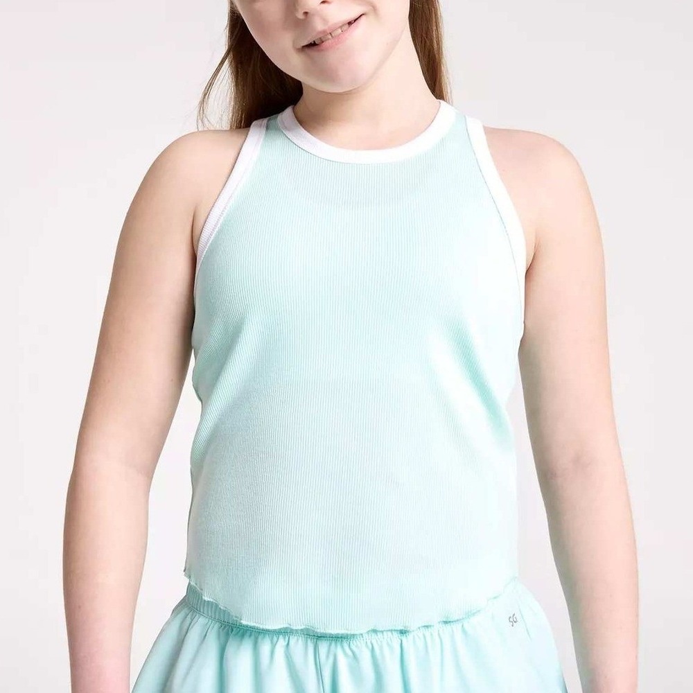 DSG Kids Mint Green Ribbed Tank Top White Trim Sporty Sleeveless Shirt / #26494